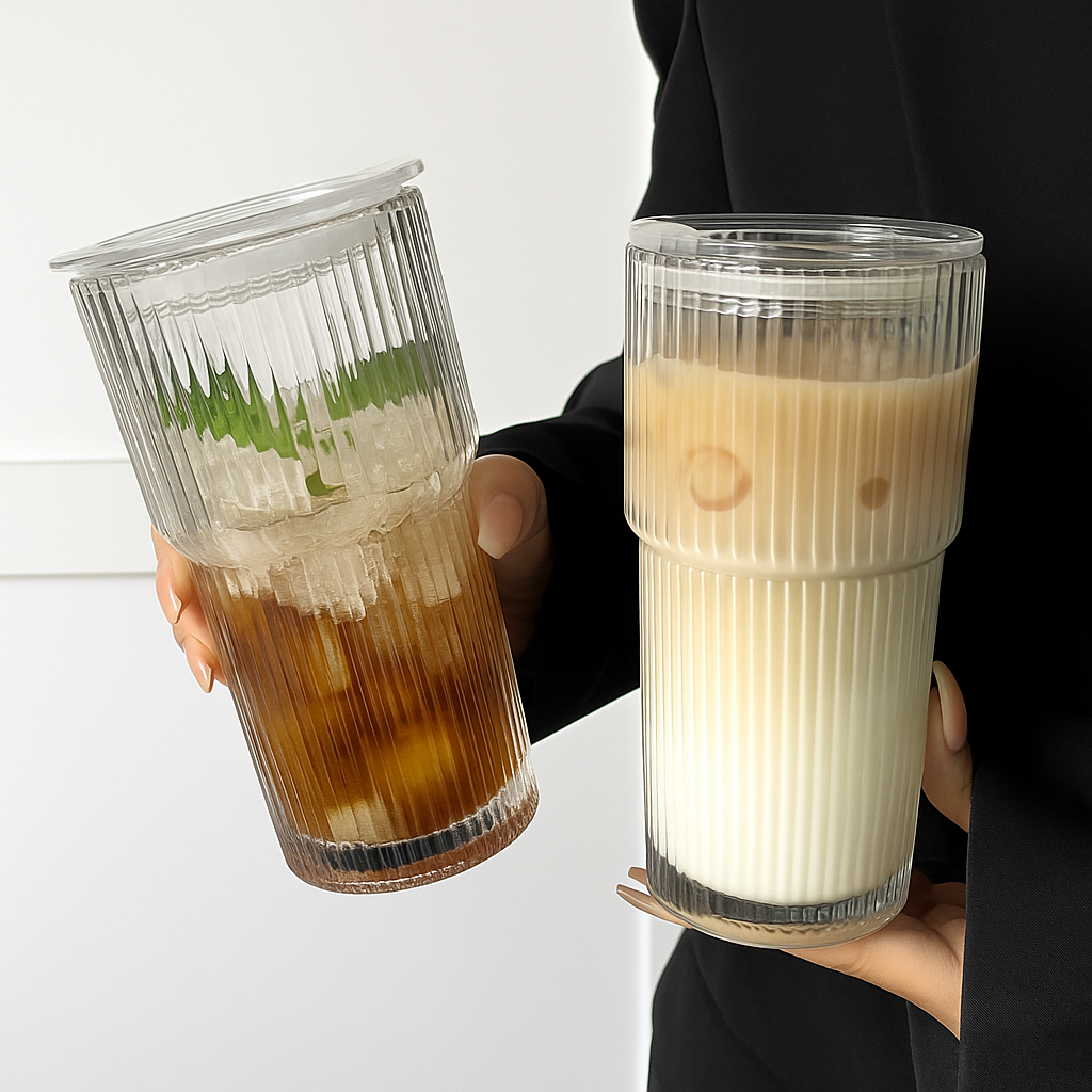 Ly Thủy Tinh Cao Cấp Có Nắp Ống Hút | Cốc Uống Nước Iced Latte Trà Sữa 600ml – Kiểu Dáng Hàn Quốc Sang Trọng