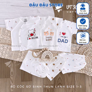 Set 3 Bộ cộc tay sơ sinh trắng trơn vải thun lạnh mềm mịn mát cho bé sơ sinh size 3-9kg [CL90] Đậu Đậu Store
