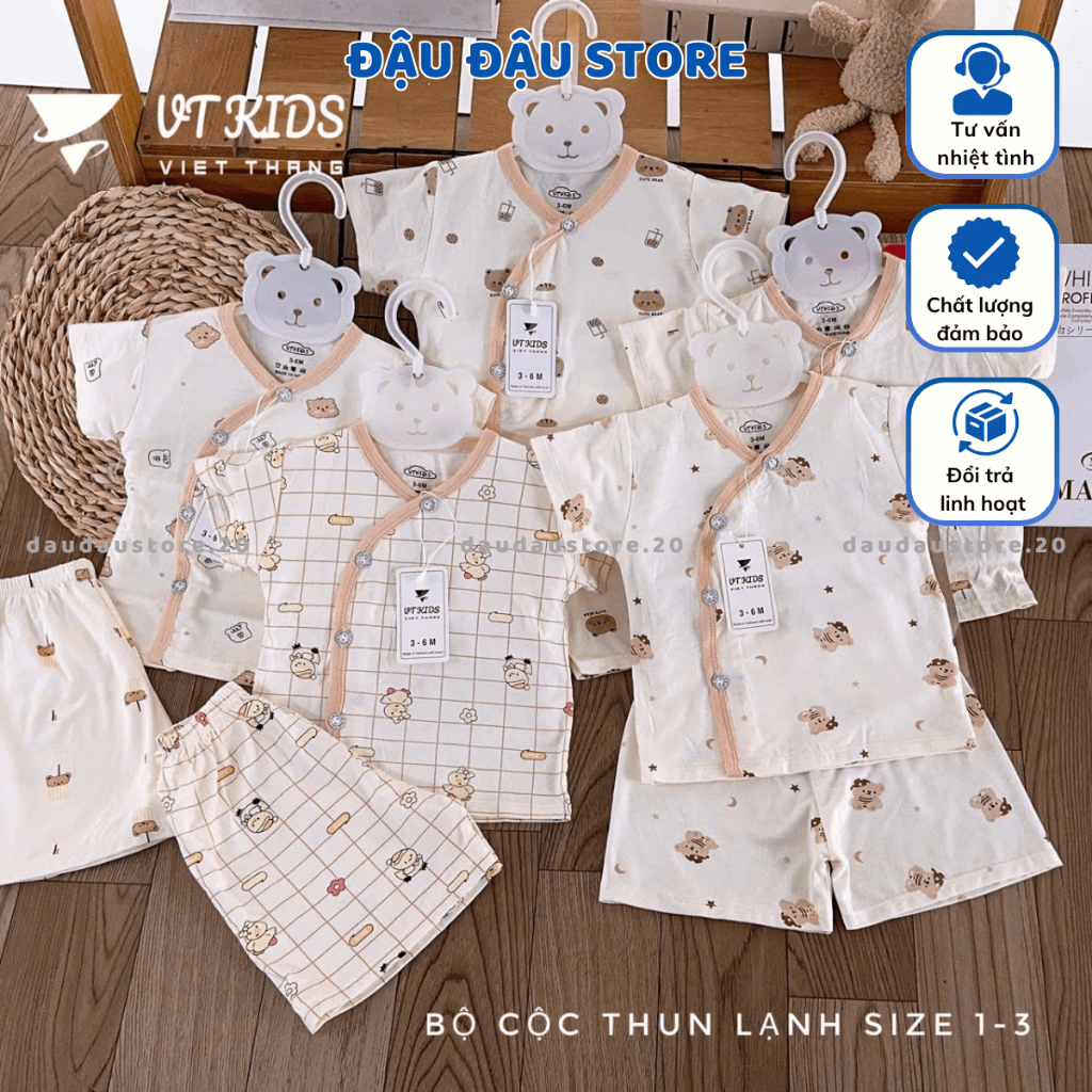 Set 2/3/5 Bộ cộc tay sơ sinh màu kem trơn vải thun lạnh mềm mịn mát cho bé sơ sinh size 0-9 tháng [CL160] Đậu Đậu Store