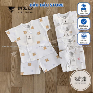 Combo 2/3 Bộ Cộc Tay Trắng VT cho bé sơ sinh thun lạnh mềm mịn thoáng mát cho bé 0-9 tháng CL01 Đậu Đậu Store