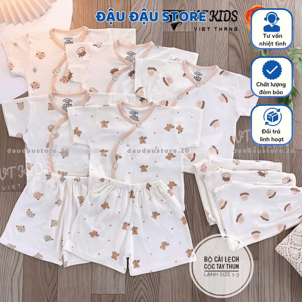 Set 2-3 Bộ quần áo cộc tay sơ sinh trơn vải thun lạnh mềm mịn mát cho bé sơ sinh size 0-9 tháng CL06 Đậu Đậu Store