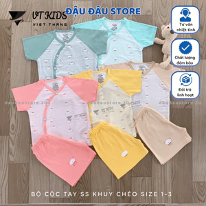 Set 2/3 Bộ sơ sinh cộc tay màu chất thun lạnh in phối màu mềm mịn mát cho bé sơ sinh 0-9 tháng [CL114] Đậu Đậu Store