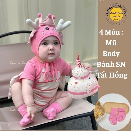 ( HÀNG CÓ SẴN )Set bộ bodysuit Rồng Vàng, Rồng phun lửa kèm mũ Tặng kèm tất cho bé 5-13kg  cho bé trai, bé gái Hàn Quốc