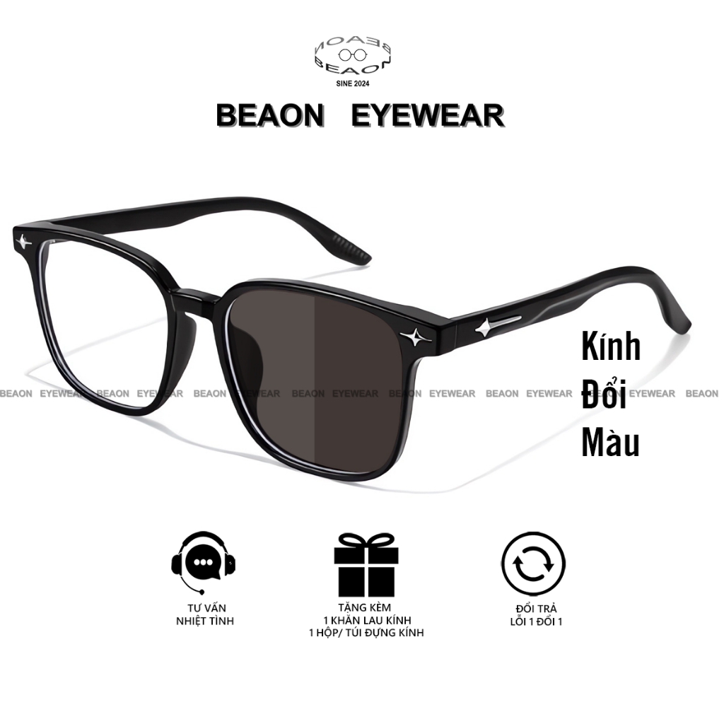 Gọng kính Beaon đổi màu khi nắng nam nữ gọng nhựa dẻo tròng kính chóng tia Uv chống chói B122