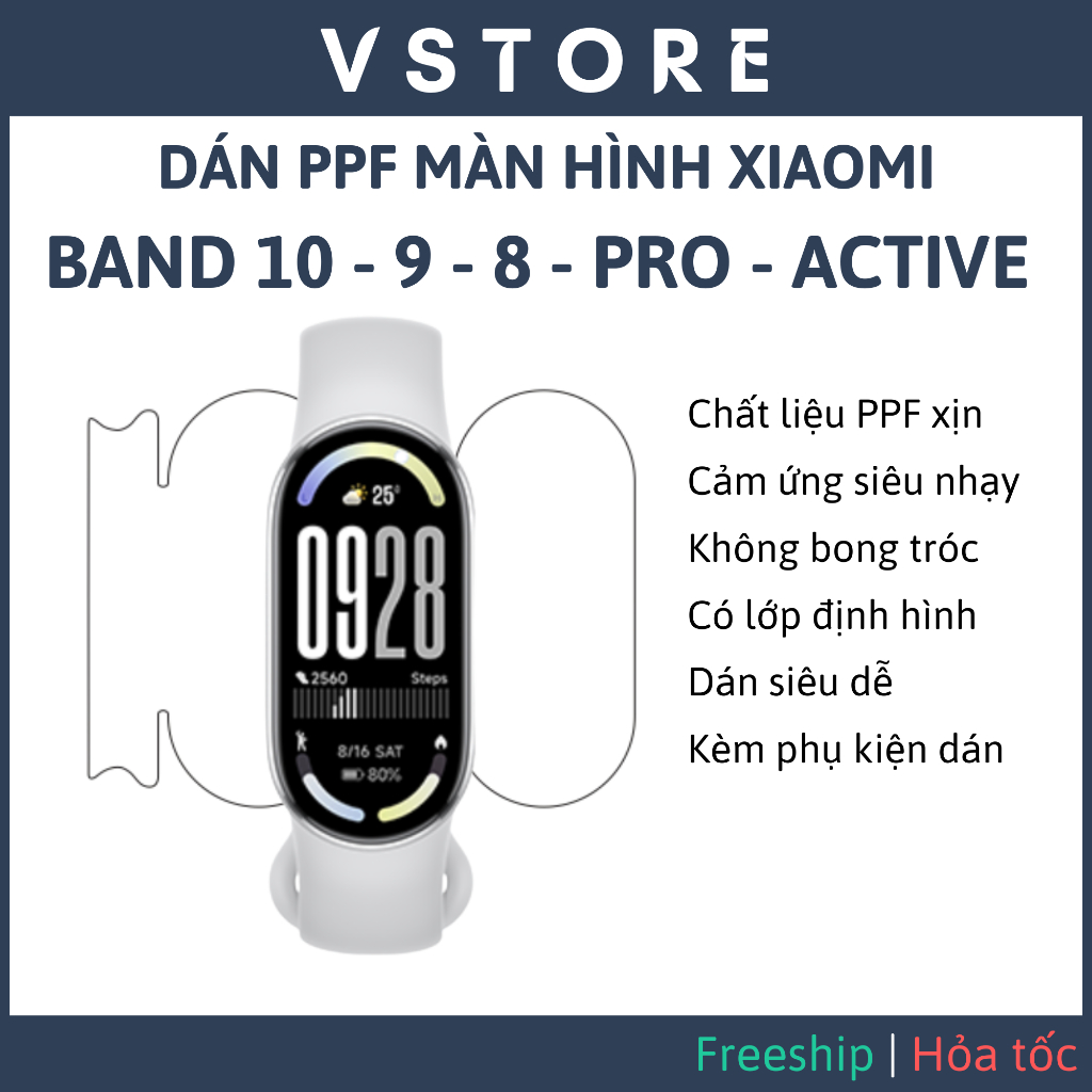 Dán PPF màn hình Xiaomi Mi Band 11 10 Band 9 9 Pro 8 Active Full viền trong suốt VSTORE HCM