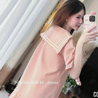 Váy bầu công sở thiết kế đuôi cá cổ thủy thủ xinh yếu