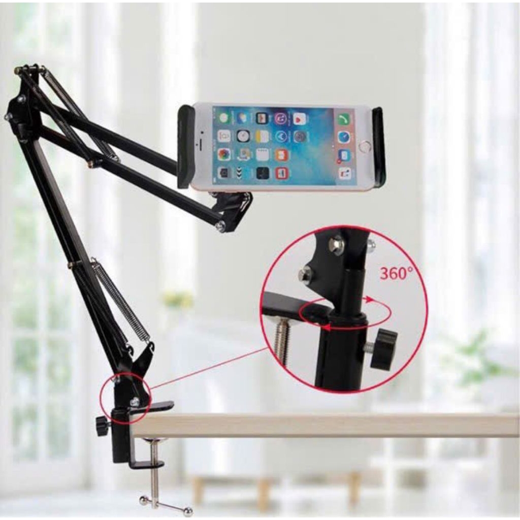 giá đỡ máy tính bảng, điện thoại kẹp đầu giường cạnh bàn xoay 360 độ, đầu kẹp đến 11inch