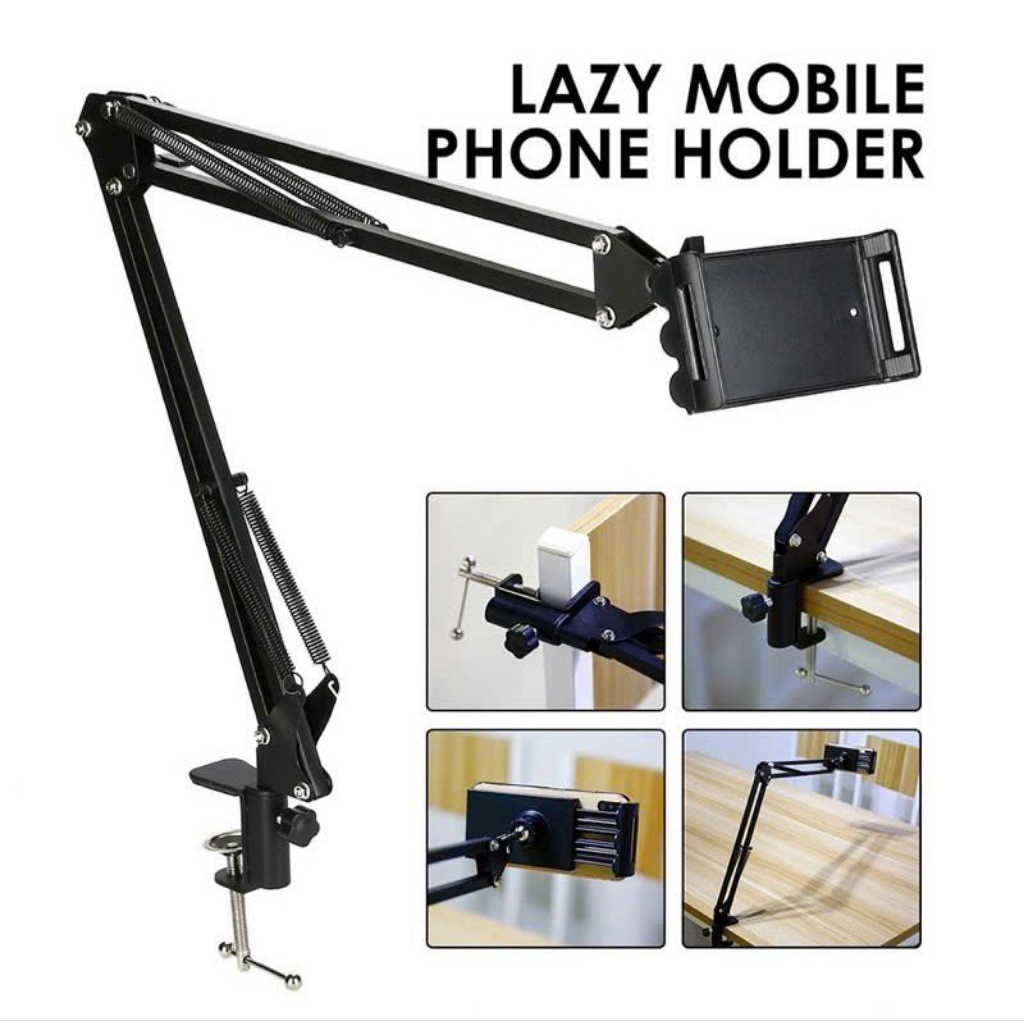 giá đỡ máy tính bảng, điện thoại kẹp đầu giường cạnh bàn xoay 360 độ, đầu kẹp đến 11inch