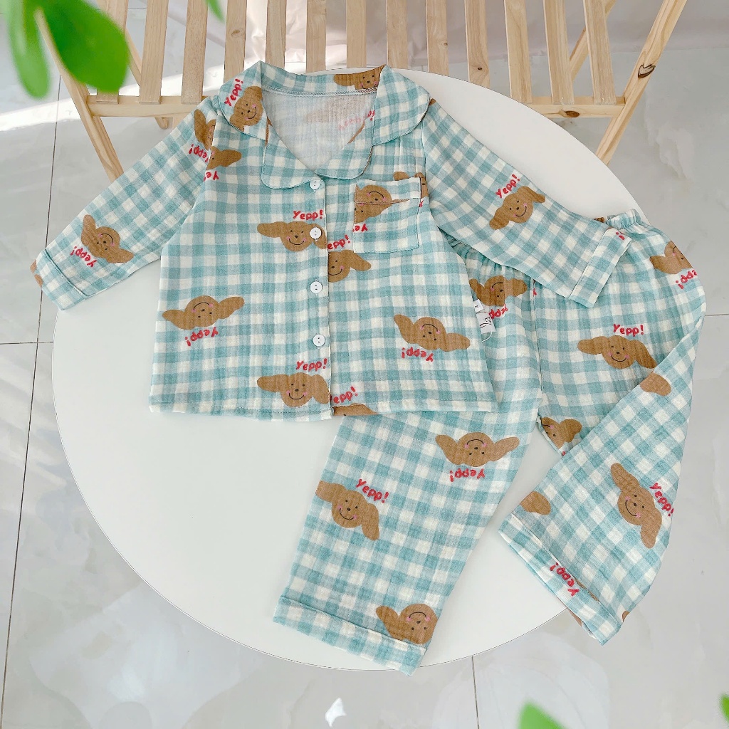 Pijama cho bé xô muslin Áo Lá Homewear A170, bộ dài tay bé trai bé gái mặc ngủ điều hòa thoáng mát