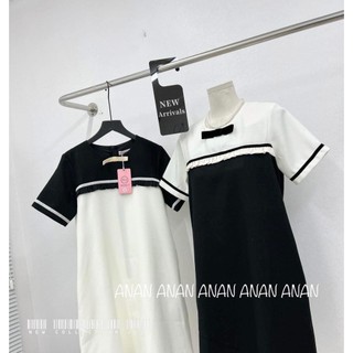 Váy bầu công sở thiết kế dáng xuông A phối ngực trắng