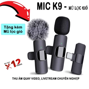 Combo Micro K9 và mũ lọc gió, giúp lọc ồn, thu xa, kết nối điện thoại quay video, livetream