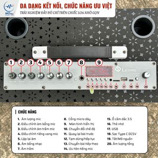 Loa Xách Tay LEONG L111 Tặng Kèm 2 Micro Bass Cực Mạnh Công Suất 100W Bluetooth 5.0 Bảo Hành 12.