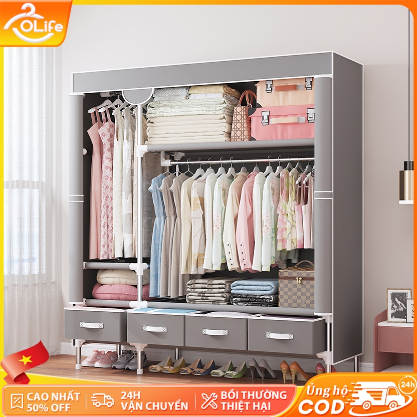 Tủ Vải Đựng Quần Áo Khung Thép 3D