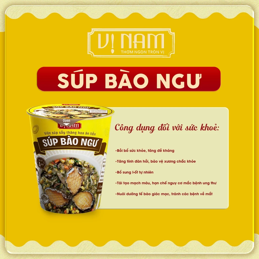 Cốc Súp bào ngư - Viên súp sấy thăng hoa ăn liền: Súp bào ngư - Vị Nam - 01 cốc 13 gam