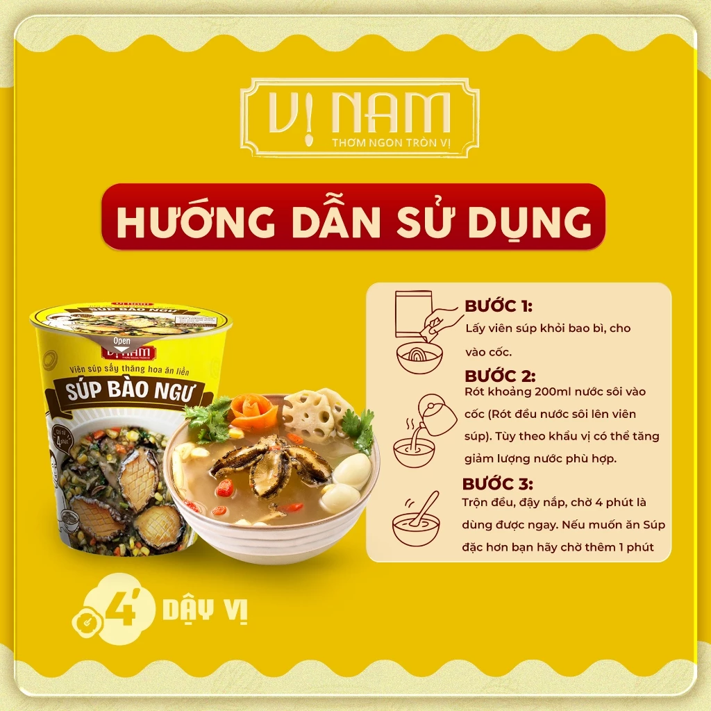 Cốc Súp bào ngư - Viên súp sấy thăng hoa ăn liền: Súp bào ngư - Vị Nam - 01 cốc 13 gam