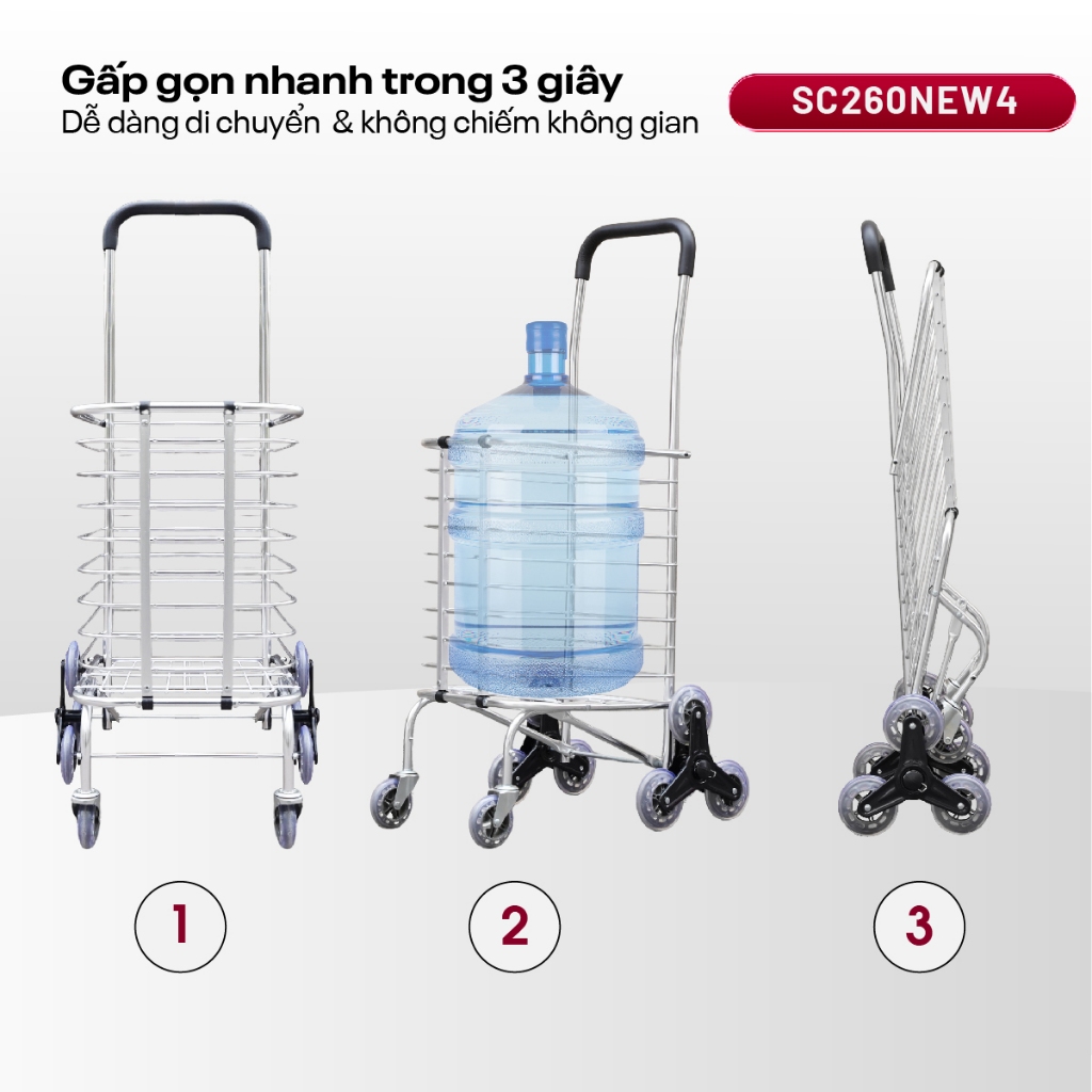 Xe đẩy 8 bánh gập gọn leo bậc SC-260NEW4 FUJIHOME, Xe đi chợ Nhập khẩu bánh xoay linh hoạt khung hợp kim siêu bền