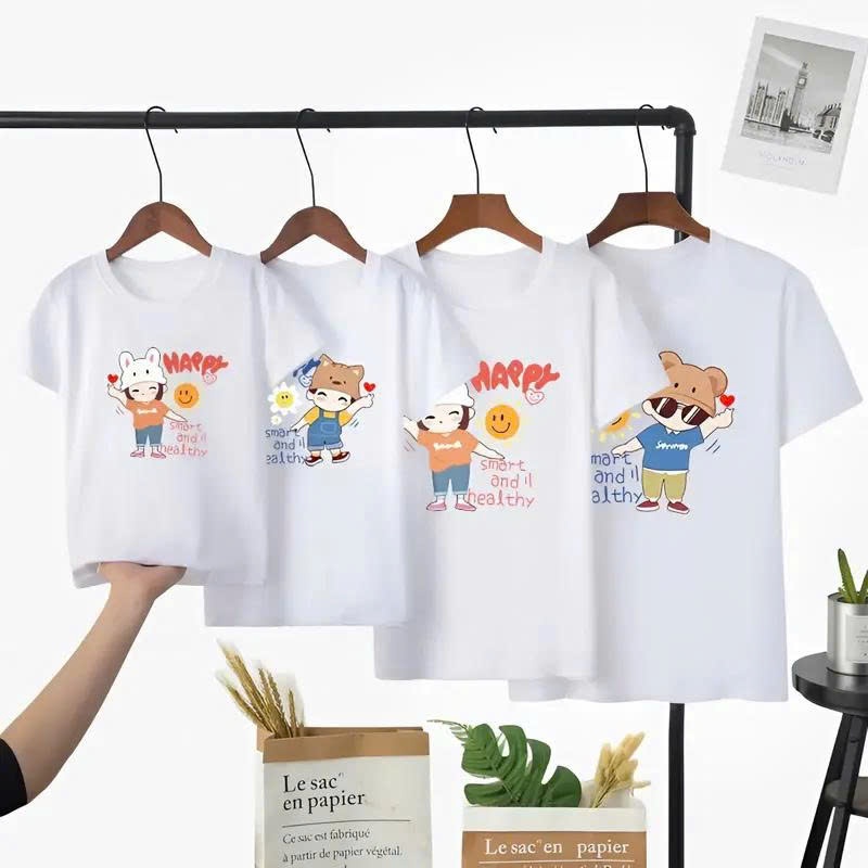 Đồ đi biển gia đình-bộ gia đình-áo thun gia đình HAPPY 4 người áo phông nhóm thời trang chất cotton mềm mịn đẹp ta099