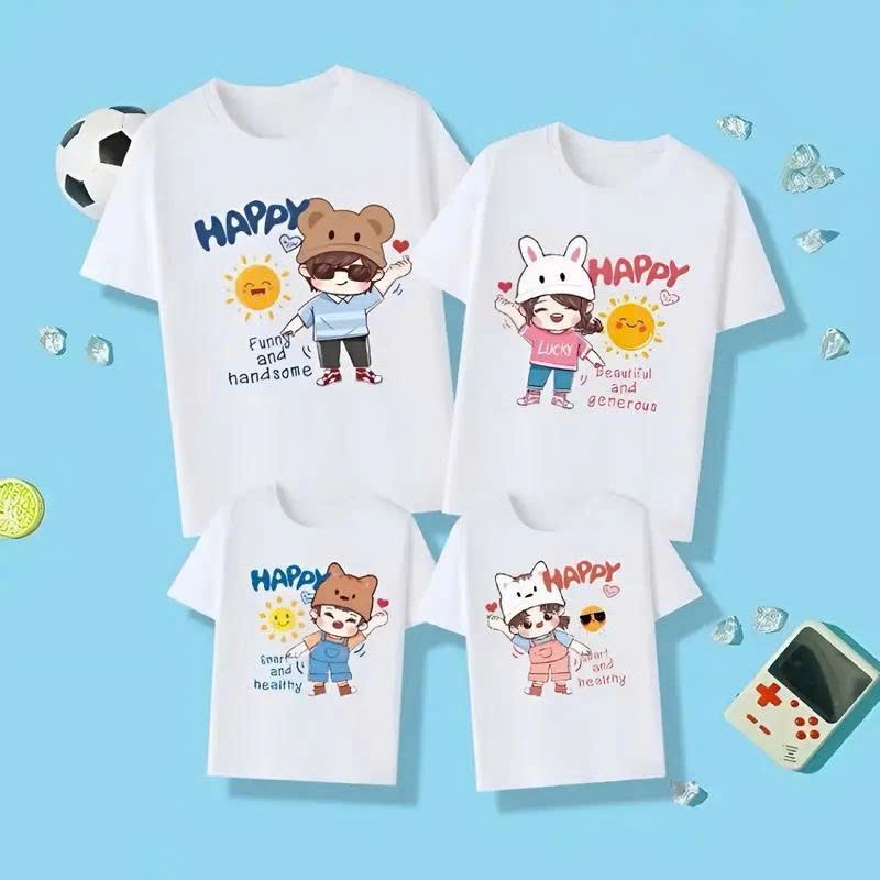 Đồ đi biển gia đình-bộ gia đình-áo thun gia đình HAPPY 4 người áo phông nhóm thời trang chất cotton mềm mịn đẹp ta099