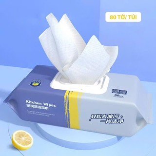 BỊCH 80 KHĂN ƯỚT ĐÁNH BAY VẾT DẦU MỠ - Giấy Ướt Lau Dọn Hương Chanh,Khăn Giấy Ướt Lau Bếp Đa Năng An Toàn