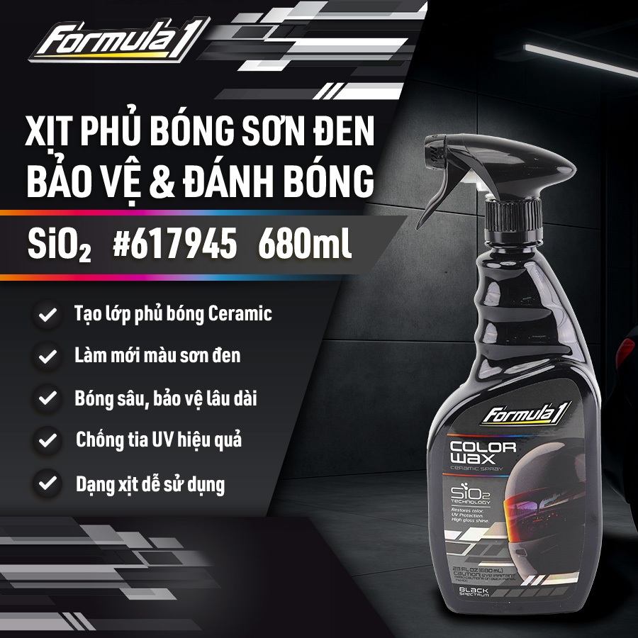 Xịt Phủ Bóng Màu Đen Ceramic Color Wax SiO2 FORMULA 1 617945 680ml Khôi Phục Màu Sơn Xe Ô Tô Xe Tải Xe Máy Chống Tia UV