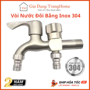 Vòi Nước Đôi Bằng Inox 304 Gắn Tường 01 Đầu Vào 2 Đầu Ra Kích Thước Đầu Vào DN15 Lắp Cho Ống D21