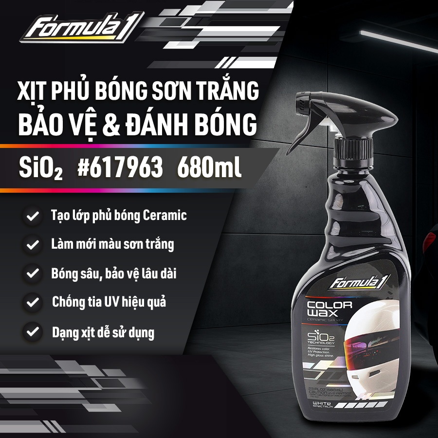 Xịt Phủ Bóng Màu Trắng Ceramic Color Wax SiO2 FORMULA 1 617963 680ml Làm Sáng  Bóng Màu Sơn Nhiều Dòng Xe Như Mới