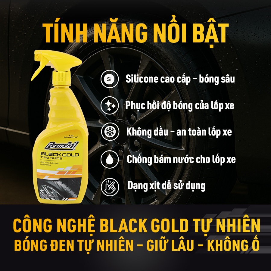 Bảo Dưỡng Và Làm Mới Vỏ Lốp Xe Màu Đen FORMULA 1 615258 680ml Phù Hợp Cho Nhiều Dòng Xe Ô Tô Xe Hơi Xe Tải Xe Máy