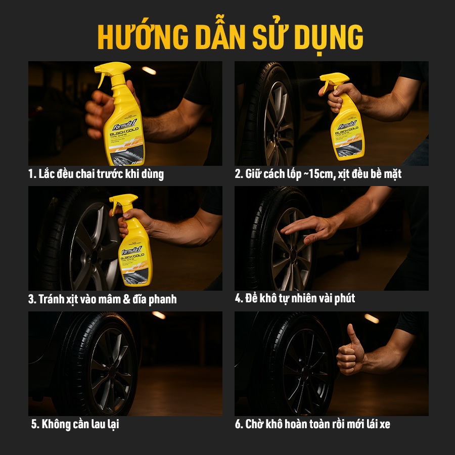 Bảo Dưỡng Và Làm Mới Vỏ Lốp Xe Màu Đen FORMULA 1 615258 680ml Phù Hợp Cho Nhiều Dòng Xe Ô Tô Xe Hơi Xe Tải Xe Máy