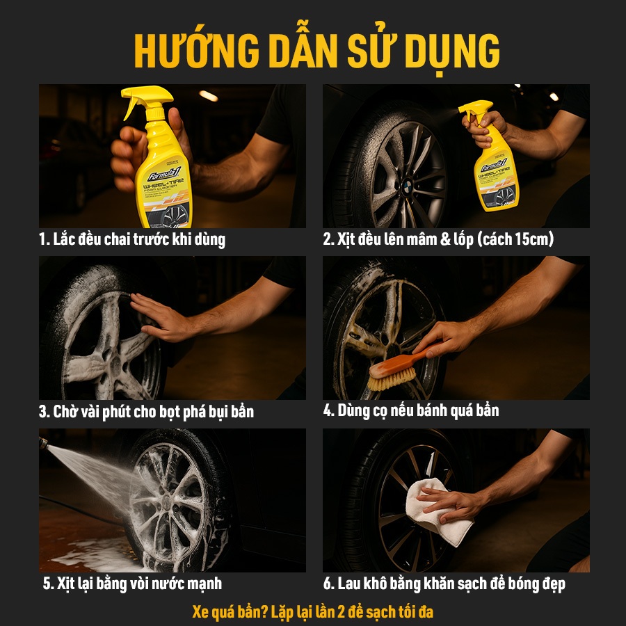 Bảo Dưỡng 2 Trong 1 Làm Sạch Mâm & Vỏ Xe Ô Tô Xe Tải Xe Máy Dạng Xịt FORMULA 1 615264 680ml Đánh Bay Bụi Bẩn Và Chăm Sóc