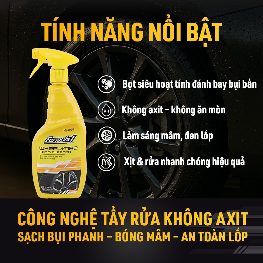 Bảo Dưỡng 2 Trong 1 Làm Sạch Mâm & Vỏ Xe Ô Tô Xe Tải Xe Máy Dạng Xịt FORMULA 1 615264 680ml Đánh Bay Bụi Bẩn Và Chăm Sóc