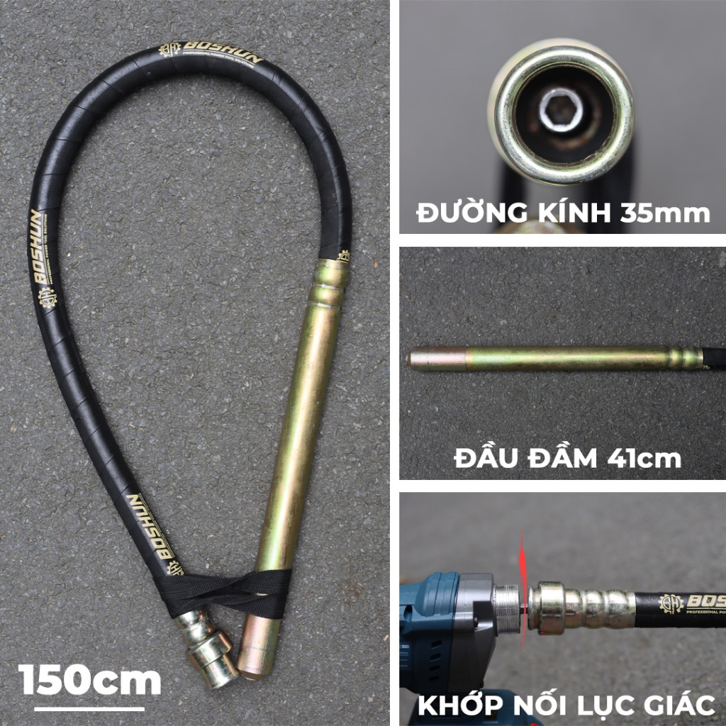 [CHÍNH HÃNG] Máy Đầm Dùi Bê Tông Pin Boshun BS-DG35BL - Chuyên Đầm Dùi, Nén Bê Tông, Bảo Hành Chính Hãng 12 Tháng