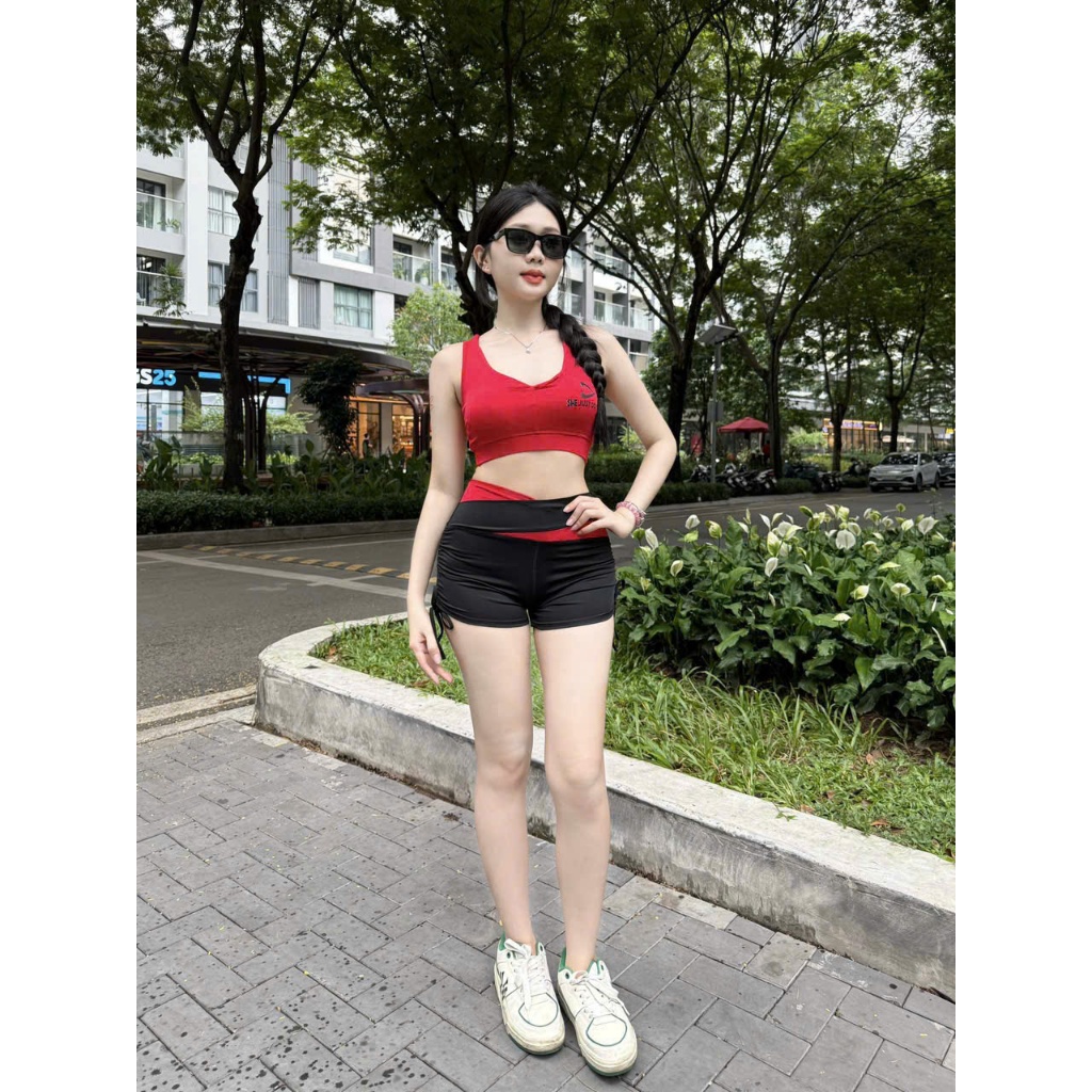 Bộ tập thể thao nữ gym, yoga ,aerobic thể thao chạy bộ áo bra quần đùi rút TẶNG MÚT...