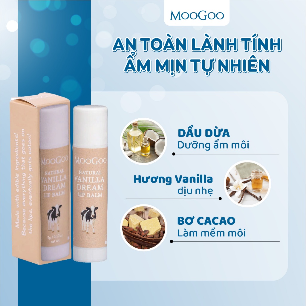 Son Dưỡng Môi Thiên Nhiên MooGoo, Không Vaseline Dầu Khoáng, Không Paraben An Toàn Cho Da Nhạy Cảm