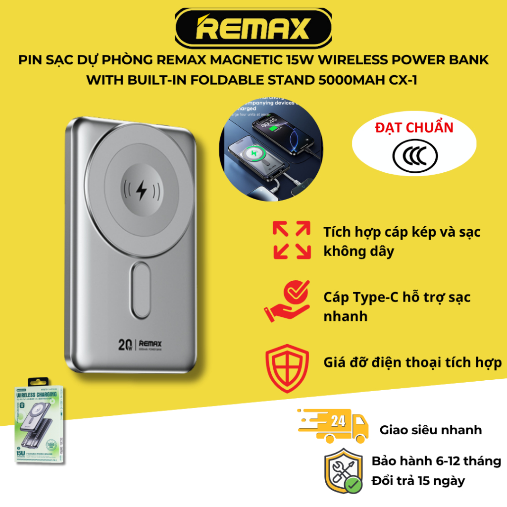 Pin sạc dự phòng REMAX Magnetic 15W Wireless Power Bank with Built-in ...