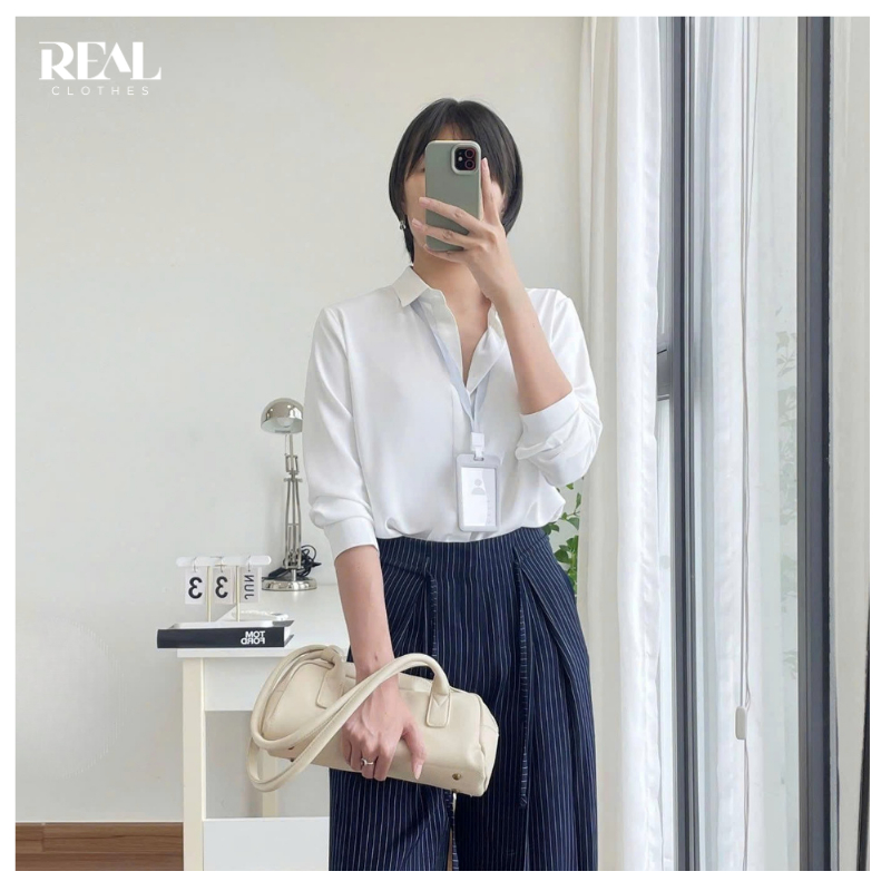 Sơ mi lụa MỚI trơn dáng suông REAL CLOTHES (tổng hợp 12 màu), mềm mát, ít nhăn