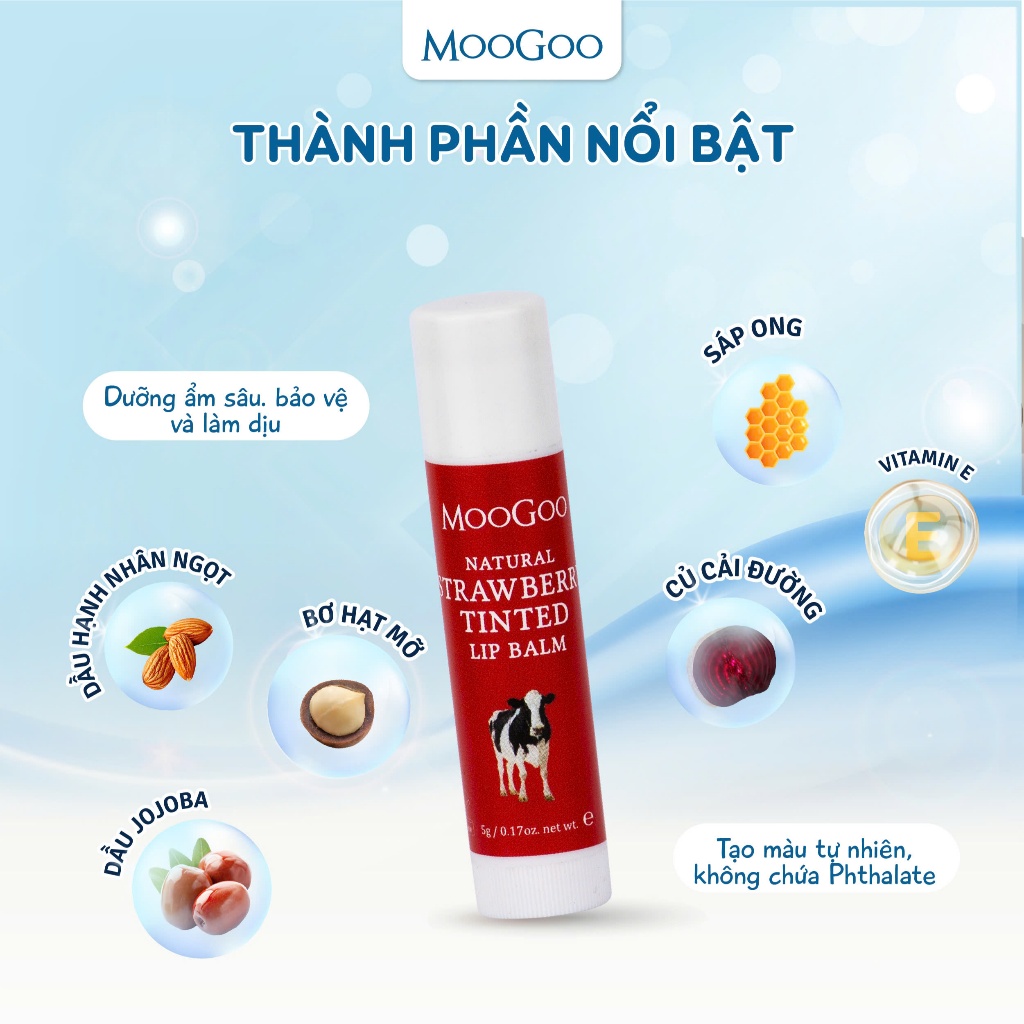 Son Dưỡng Môi Thiên Nhiên MooGoo, Không Vaseline Dầu Khoáng, Không Paraben An Toàn Cho Da Nhạy Cảm