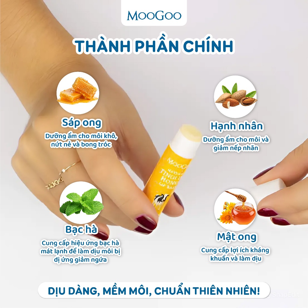 Son Dưỡng Môi Thiên Nhiên MooGoo, Không Vaseline Dầu Khoáng, Không Paraben An Toàn Cho Da Nhạy Cảm