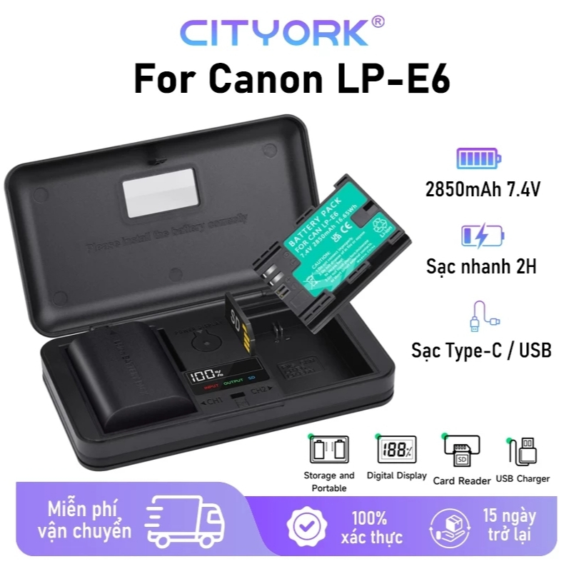 CITYORK Pin LP-E6 LPE6N cho Máy ảnh Canon EOS R5 R6 R7 5DS R 5D Mark II ...