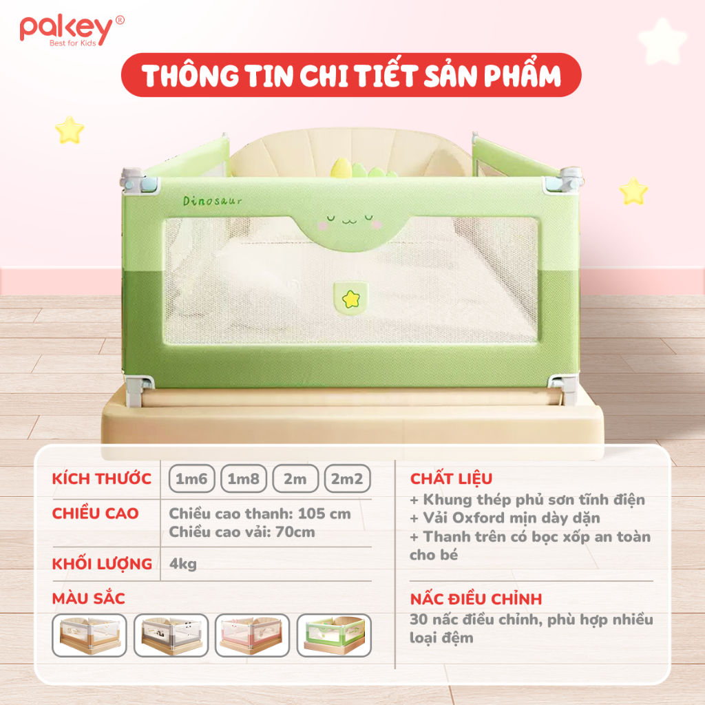 [NEW] Thanh Chặn Giường Cho Bé Mẫu Mới Chính Hãng PAKEY, Thanh Chắn Giường Vải Oxford Cao Cấp Mềm Mịn Dày Dặn