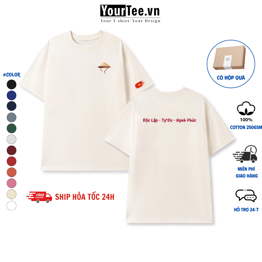 [ÁO THUN NÓN LÁ] Áo Thun Oversize Form Rộng Nam Nữ Việt Nam Độc Lập Chất Liệu Cotton 100% 250 GSM Thoáng Mát