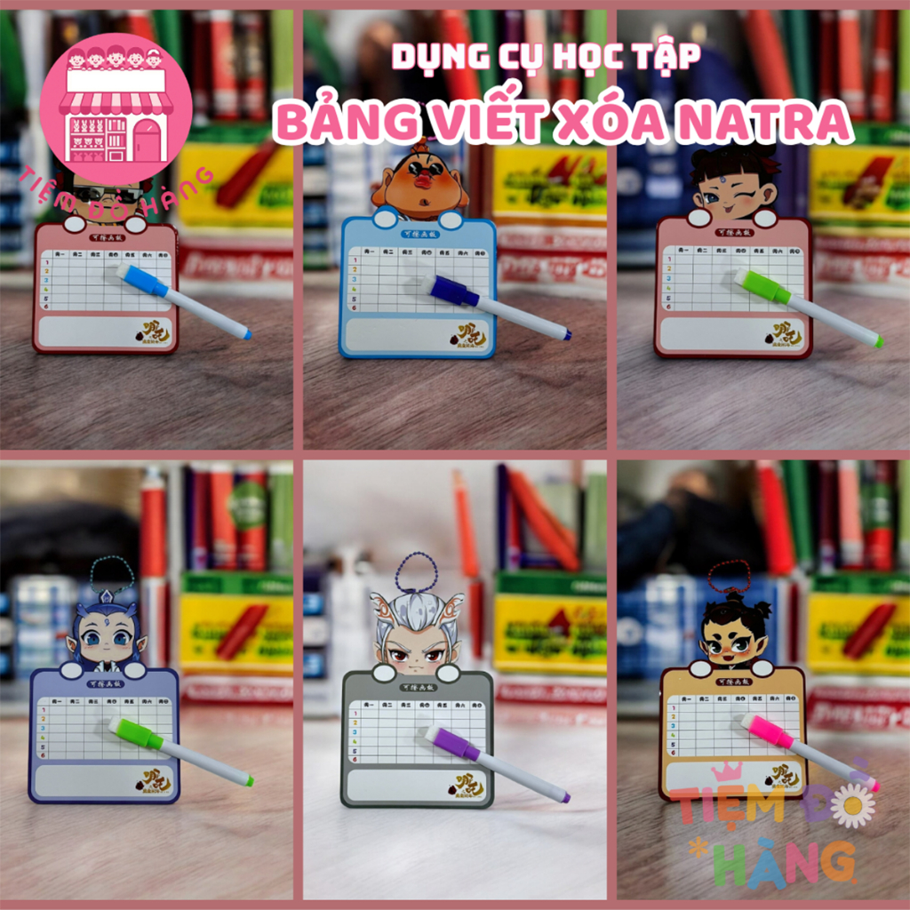 Bảng 2 mặt vẽ viết bằng bút dạ xóa được, kèm bút có dây treo  nhân vật hoạt hình Natra cho bé