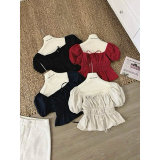 Áo Babydoll Kiểu Xinh Tay Phồng,Bo Thân Nơ Xinh Xắn, Công chúa Tiểu Thư Chất Vải kẻ Ô nhỏ và Kẻ Sọc Siêu Xinh - NAQ027