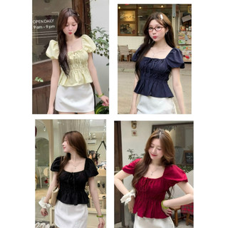 Áo Babydoll Kiểu Xinh Tay Phồng,Bo Thân Nơ Xinh Xắn, Công chúa Tiểu Thư Chất Vải kẻ Ô nhỏ và Kẻ Sọc Siêu Xinh - NAQ027