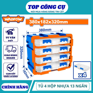 ĐỒ NGHỀ WADFOW Bộ tủ gồm 4 hộp nhựa chia 13 ngăn đựng linh  kiện 380x182x320mm WTB8344
