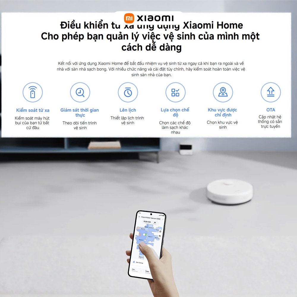 Robot hút bụi lau nhà Xiaomi S40C - Lực hút 5000Pa - Kiểm soát lưu lượng nước - Bảo hành 12 tháng