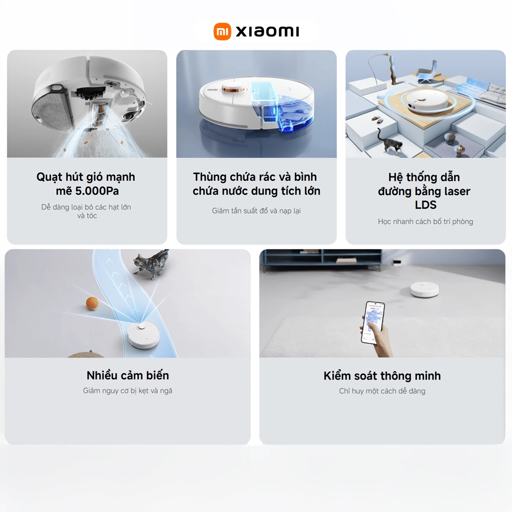 Robot hút bụi lau nhà Xiaomi S40C - Lực hút 5000Pa - Kiểm soát lưu lượng nước - Bảo hành 12 tháng