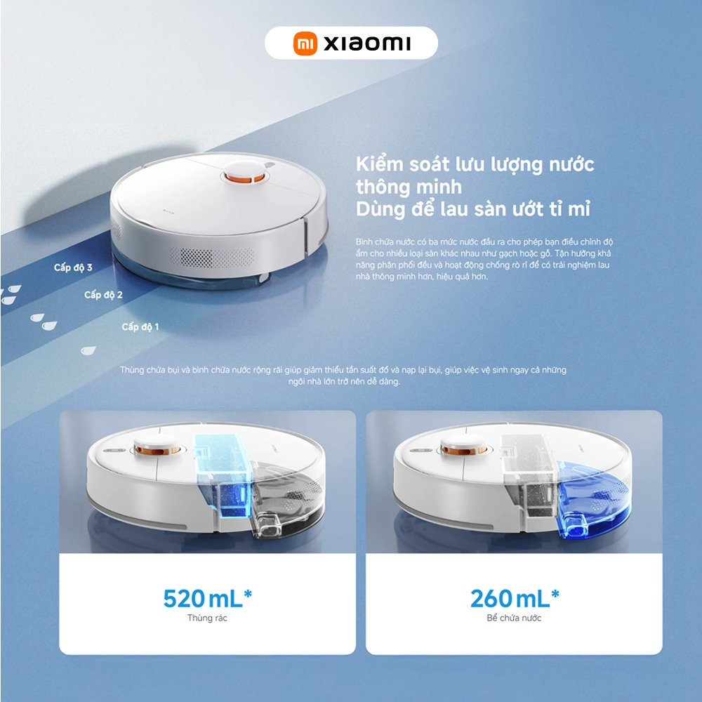 Robot hút bụi lau nhà Xiaomi S40C - Lực hút 5000Pa - Kiểm soát lưu lượng nước - Bảo hành 12 tháng
