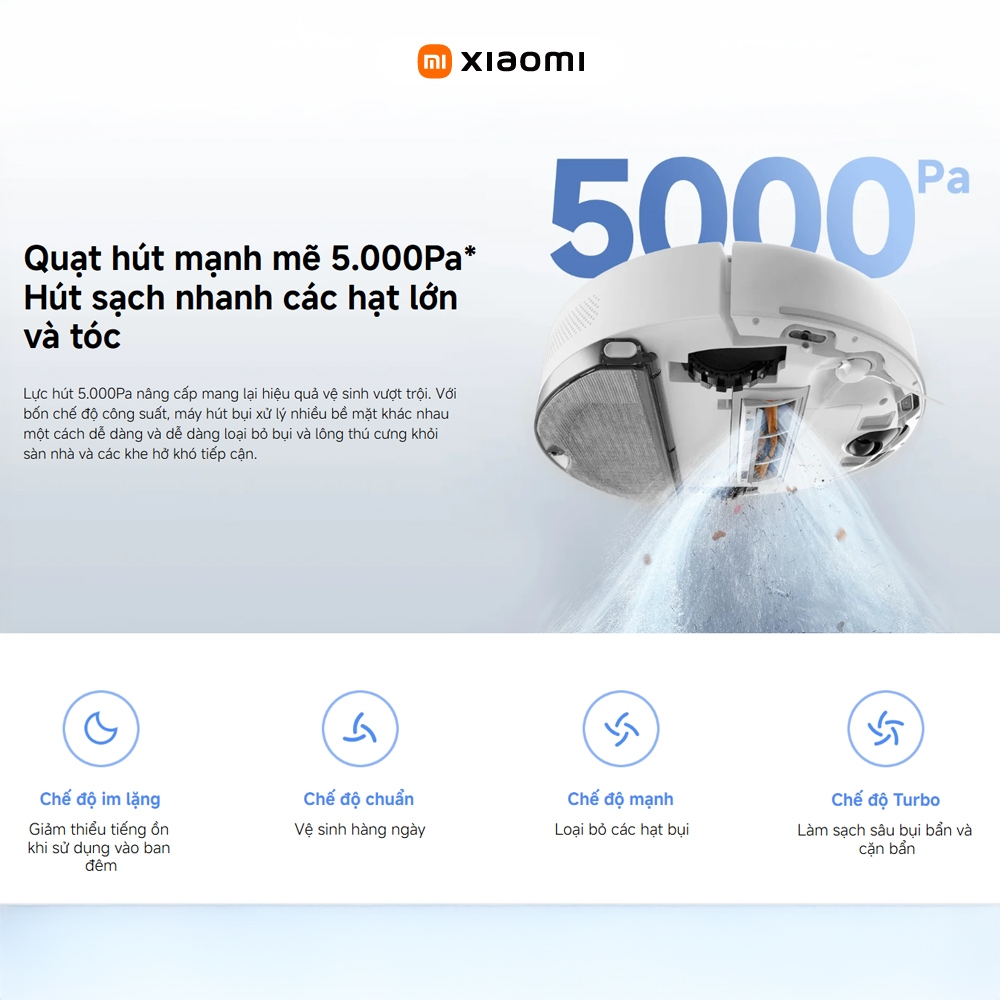 Robot hút bụi lau nhà Xiaomi S40C - Lực hút 5000Pa - Kiểm soát lưu lượng nước - Bảo hành 12 tháng