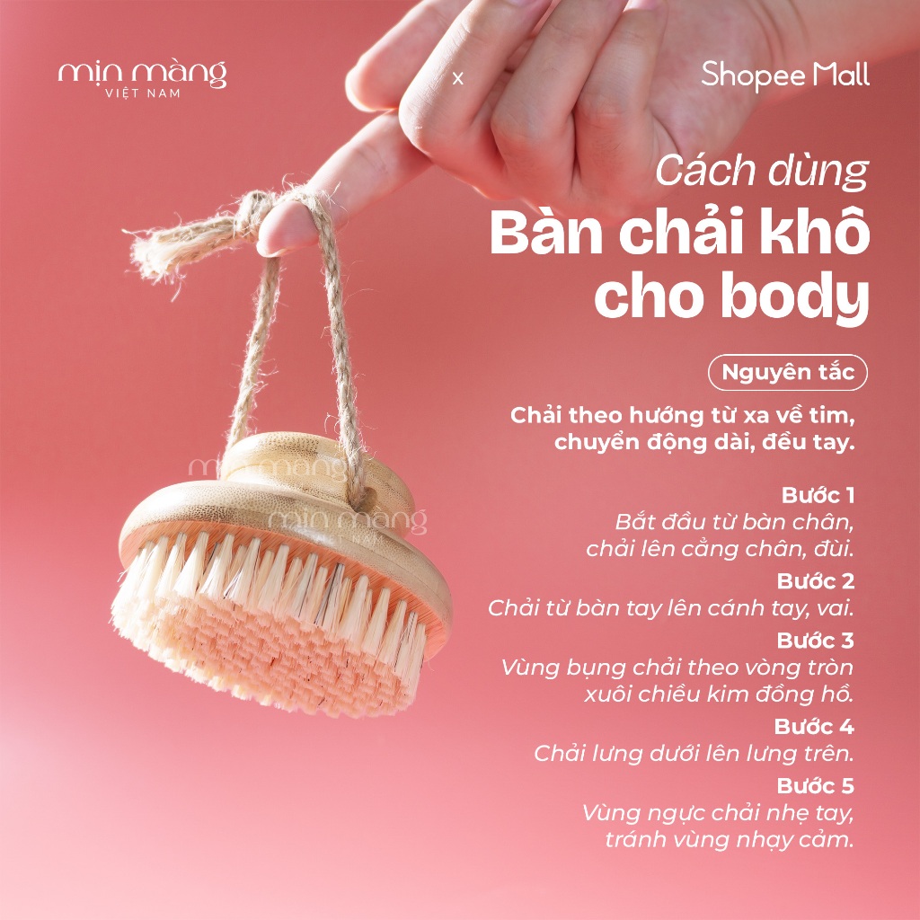 Bàn Chải Khô Mặt Và Body Giúp Tẩy Da Chết, Chà Tắm Khô, Massage Từ Lông Tự Nhiên Đã Tiệt Trùng