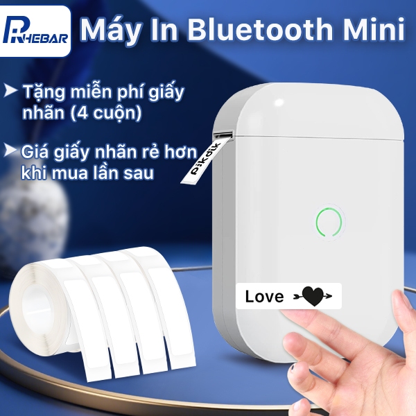 [Tặng Giấy] Máy In Nhiệt Mini Bluetooth Rhebar D11s AIYIN Cầm Tay,Tem Nhãn,Tem Giá, Mã Vạch,15x30mm